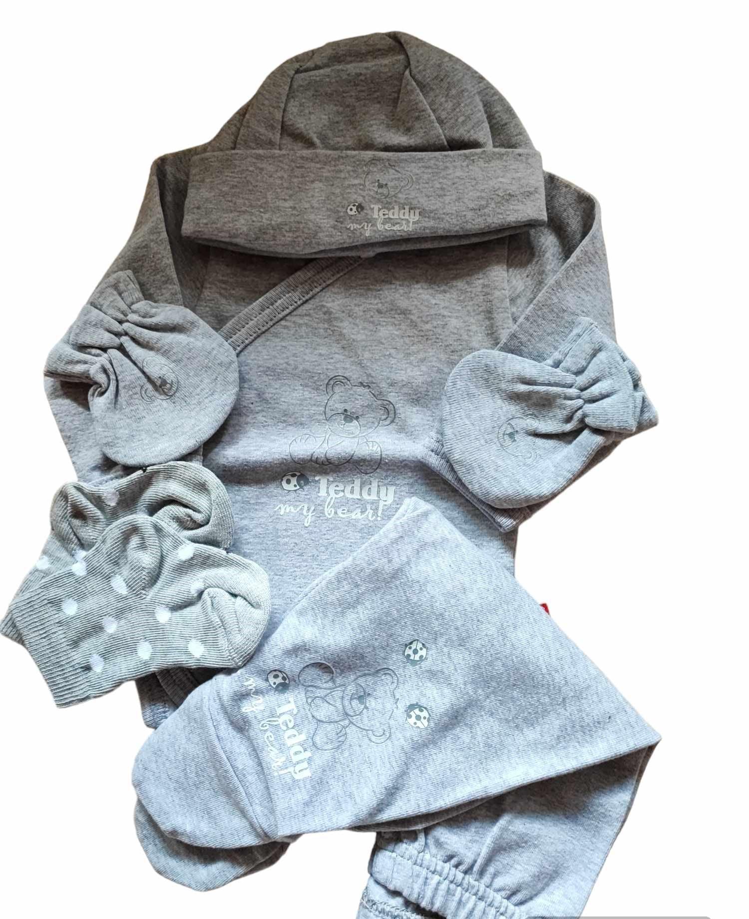 Topp 5 részes bébi szett szürke maci 50-56,fehér elefánt 50-56