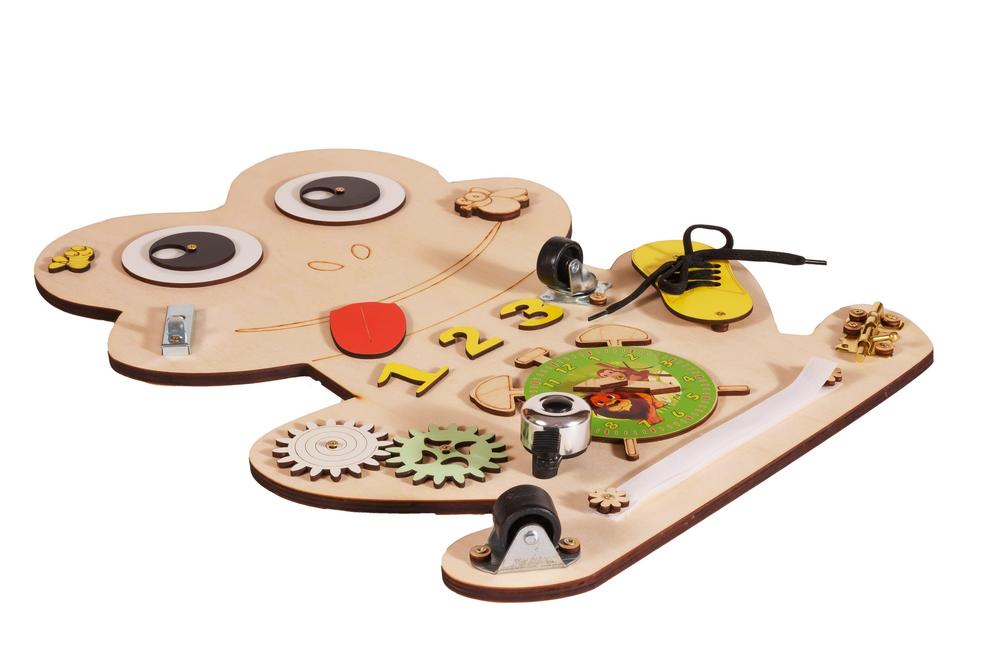 Montessori  fából készült matatófal maci,cica,kutya,béka,csiga