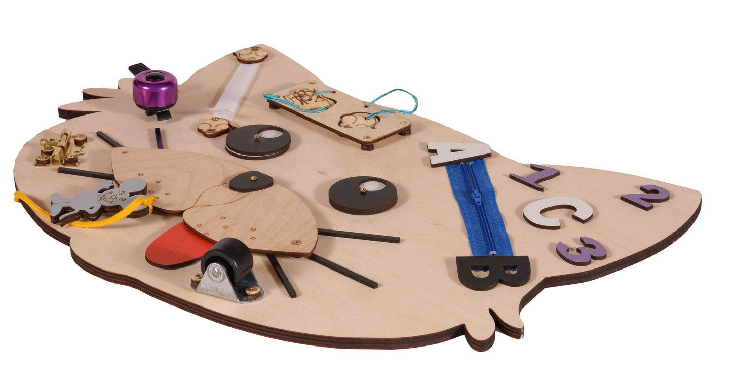 Montessori  fából készült matatófal maci,cica,kutya,béka,csiga