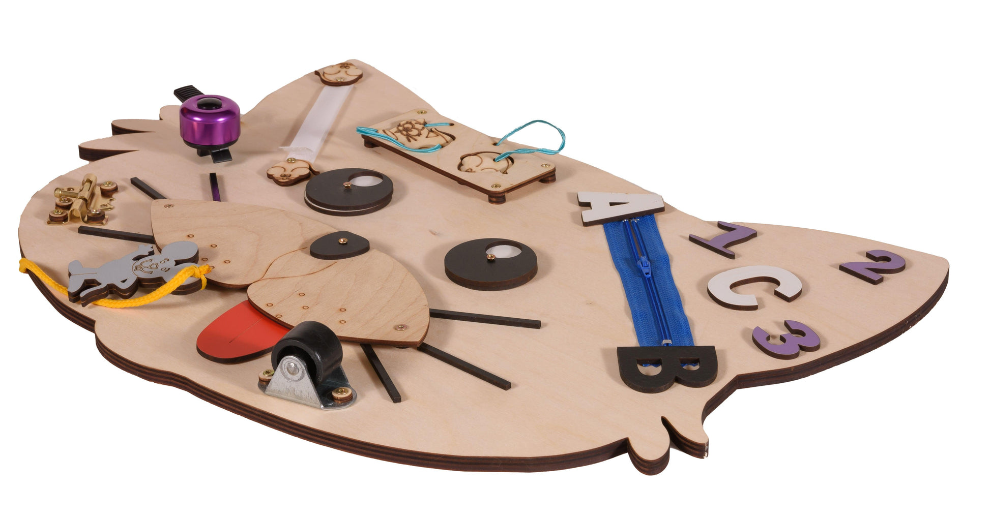 Montessori  fából készült matatófal maci,cica,kutya,béka,csiga
