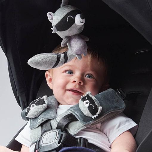 Diono Harness Soft Wraps biztonsági övvédő szett barna-maci,kék-bagoly,narancssárga - róka,szürke - mosómedve