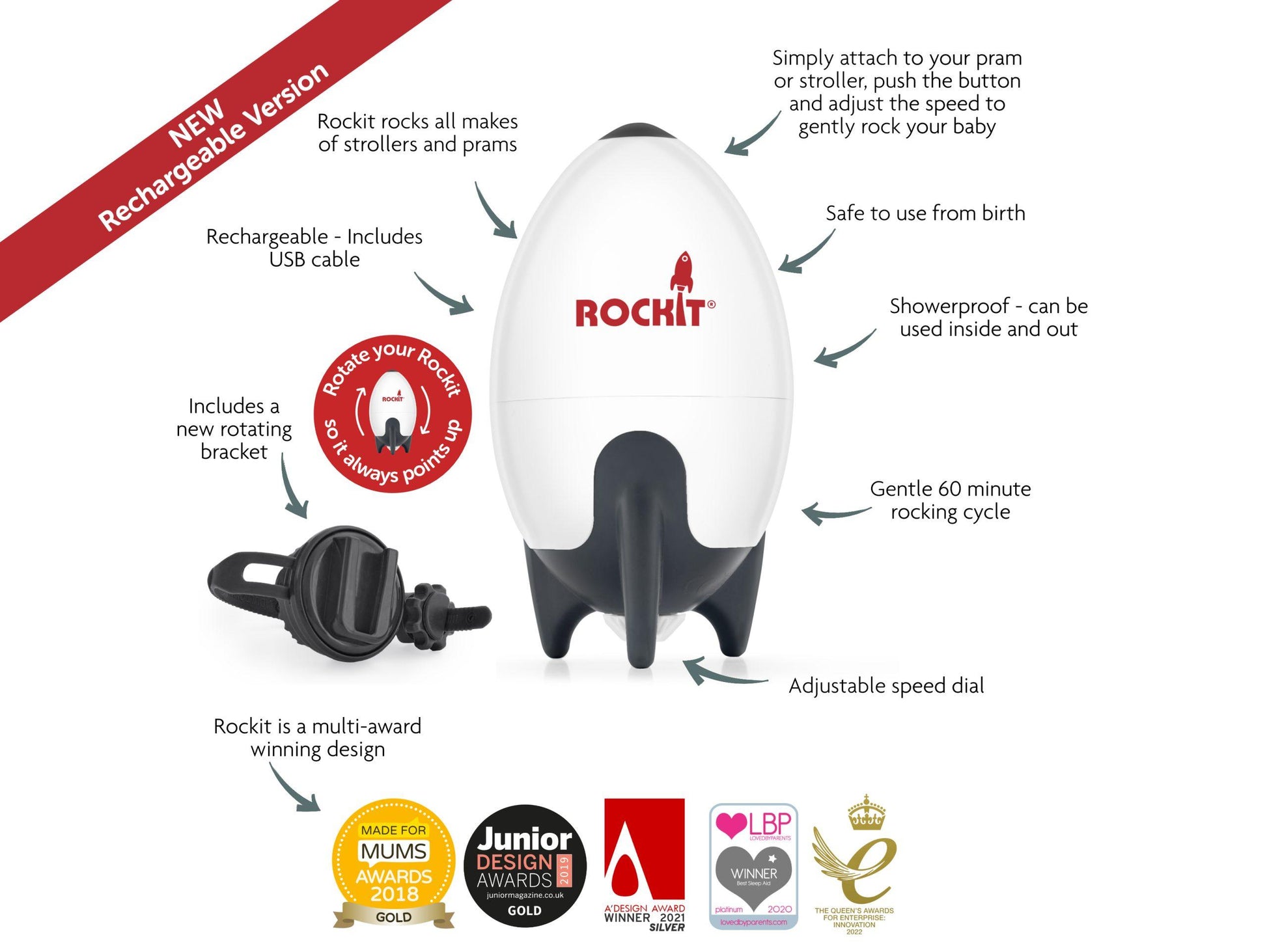 Rockit MK2 Tölthető akkumulátoros babakocsi ringató