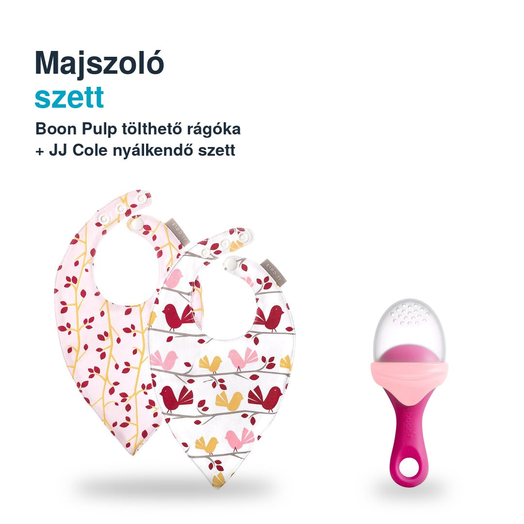 Majszoló szett pink chickadee – Boon Pulp tölthető rágóka pink és JJ Cole nyálkendő szett