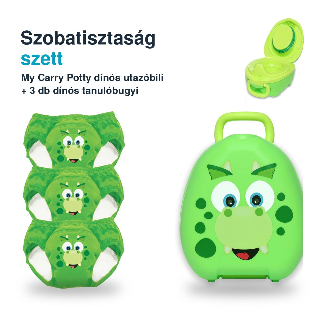 My Carry Potty szobatisztaság szett – dínós utazóbili és 3 db tanulóbugyi