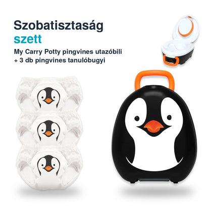My Carry Potty szobatisztaság szett – pingvines utazóbili és 3 db tanulóbugyi
